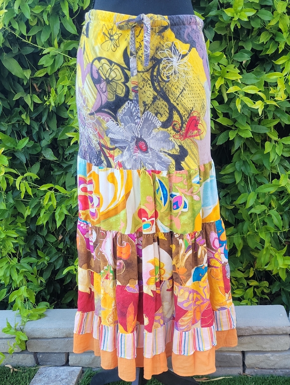 Vintage Jams World Hattie Style Wearable Art Multi Floral Patchwork Maxi Skirt